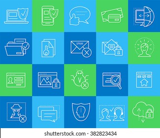Computer security and Web development flat modern icon set (3). Thin Line style icon collection - internet, safety, web, complicated high quality symbols with shadows