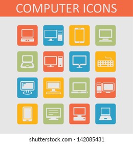 Computer series icon set. Network and mobile devices. Network connections.