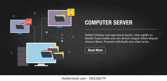 Computer server, banner internet with icons in vector. Web banner template for website, banner internet for mobile design and social media app.Business and communication layout with icons.