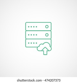 Computer Server Cloud Upload Green Line Icon On White Background