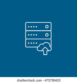 Computer Server Cloud Upload Line Icon On Blue Background