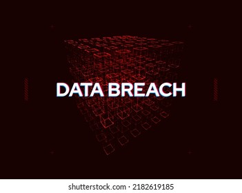 Computer Server Data Breach Hack. Database Hacked Concept. Software System Data Error. Wireframe Cube Design Vector Illustration. Malware Ransomware Virus Blockchain Scam Background Concept.