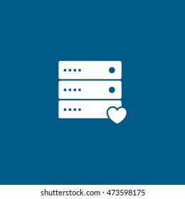 Computer Server Heart Liked Flat Icon On Blue Background