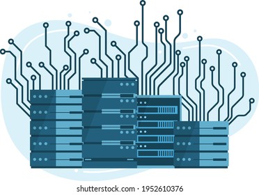 Computer server hub technology in many styles. Technology bitcoin cryptocurrency online concept 