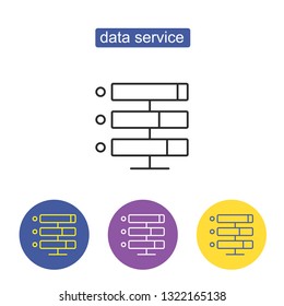 Computer Server icon. Data Storage with files line Icon. Database sign isolated Illustration on white background. Editable stroke.