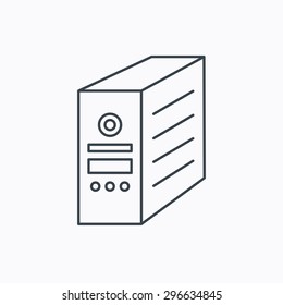 Computer server icon. PC case or tower sign. Linear outline icon on white background. Vector