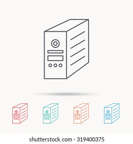 Computer server icon. PC case or tower sign. Linear icons on white background. Vector