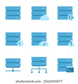 computer server icon set. data server symbol. flat style tech icon.
