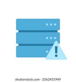 computer server icon with warning symbol. data server symbol. flat style tech icon.