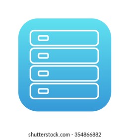 Computer server line icon for web, mobile and infographics. Vector white icon on the blue gradient square with rounded corners isolated on white background.