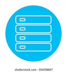 Computer server line icon for web, mobile and infographics. Vector white icon on the light blue circle isolated on white background.