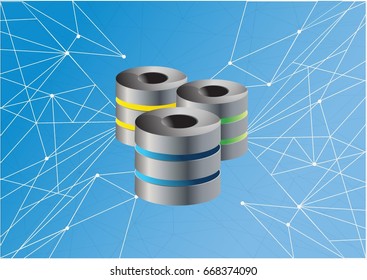 computer server over a technology network diagram illustration blue background