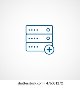 Computer Server Plus Add Blue Line Icon On White Background