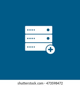 Computer Server Plus Add Flat Icon On Blue Background
