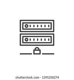 Computer server security line icon. linear style sign for mobile concept and web design. Data center protection outline vector icon. Database symbol, logo illustration. Pixel perfect vector graphics