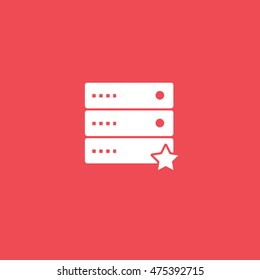 Computer Server Star Liked Flat Icon On Red Background