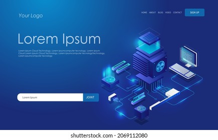 computer server technology processor isometric illustration