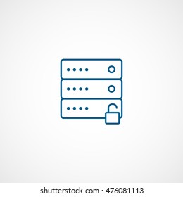Computer Server Unlock Blue Line Icon On White Background