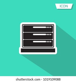Computer server vector icon, server symbols on green background