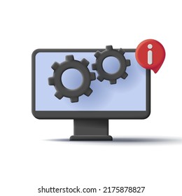 Computer service 3d icon with gears and info icon. Vector illustration