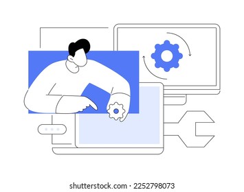 Computer service abstract concept vector illustration. Electronic device service, laptop repair center, notebook software setup, computer fixing, hardware problem diagnostics abstract metaphor.