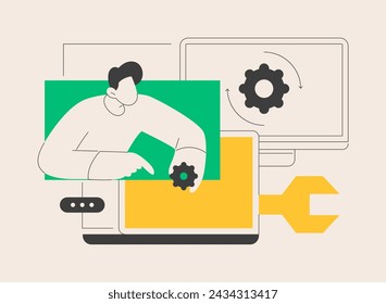 Computer service abstract concept vector illustration. Electronic device service, laptop repair center, notebook software setup, computer fixing, hardware problem diagnostics abstract metaphor.