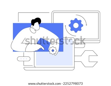Computer service abstract concept vector illustration. Electronic device service, laptop repair center, notebook software setup, computer fixing, hardware problem diagnostics abstract metaphor.