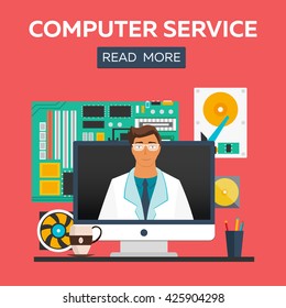 Computer service flat illustration. Flat design concepts for web banners, web sites, printed materials, infographics. Creative vector illustration.