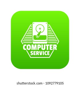 Computer service icon green vector isolated on white background