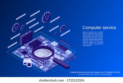 Computerservice, Reparatur, Erstausstattung, 3D-Isometrie, Vektorgrafik