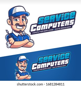 Computer Service Repairman Mascot Logo