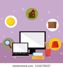computer with set business icons