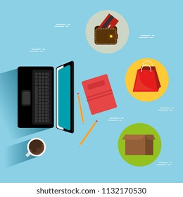 computer with set business icons