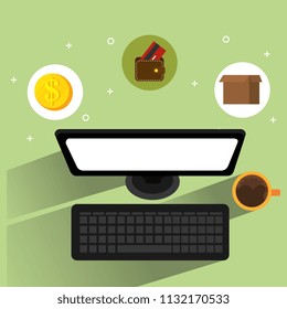 computer with set business icons