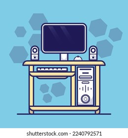 Computer set cartoon illustration. computer and accessories icon cartoon. Tech design for childish