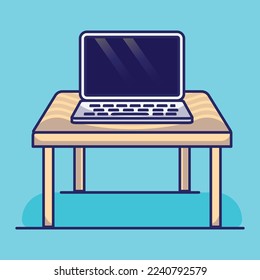 Einfache Cartoon-Illustration eines Laptops auf dem Tisch. Geschäftskonzept. Einziger Hintergrund