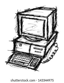 computer set in doodle style