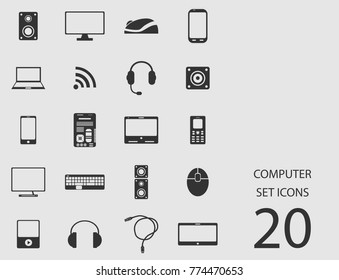 Computer set of flat icons. Simple vector illustration
