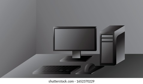 Computer set in grey theme