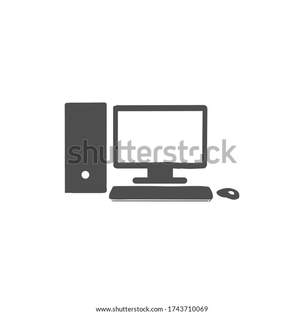 computer set icon. PC, monitor, keyboard and\
mouse iconic vector.