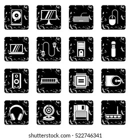 Computer set icons in grunge style isolated on white background. Vector illustration