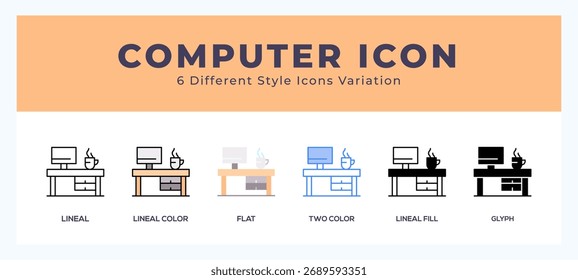 Conjunto de ícones do computador. Ilustração vetorial com estilos diferentes.