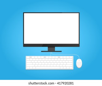 Computer set with monitor, keyboard and mouse, vector.