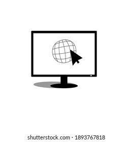 Computer set The screen has an Internet connection and an arrow symbol.