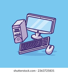 Computer set simple cartoon vector illustration electronic devices concept icon isolated