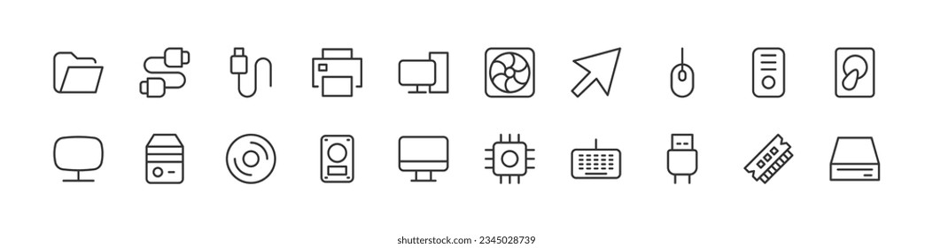 computer set vector line icons. Thin line design elements. Collection of editable stroke icons