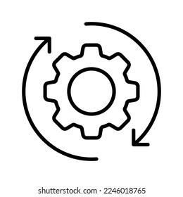 Computer setting icon. Update process, configuration, tuning, mechanism, operating system, gear. Setting options concept. Vector line icon on white background