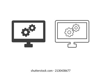Computer Setting icons flat design or Computer Setting icons. 2 style of computer setting icons isolated on white background.