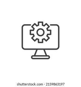Computer setting line icon. linear style sign for mobile concept and web design. PC settings outline vector icon. Symbol, logo illustration. Vector graphics