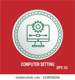 computer setting vector icon, circle flat design internet button, web and mobile app illustration